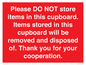 WV16523: please do not store items in this cupboard