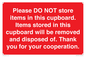 WV16523: please do not store items in this cupboard