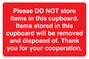 WV16523: please do not store items in this cupboard
