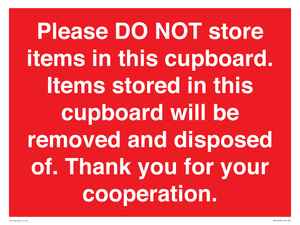 WV16523: please do not store items in this cupboard