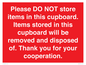 WV16523: please do not store items in this cupboard