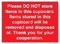WV16523: please do not store items in this cupboard