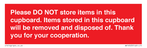 WV16523: please do not store items in this cupboard
