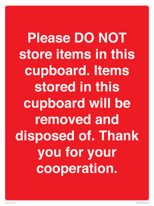 WV16523: please do not store items in this cupboard