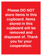 WV16523: please do not store items in this cupboard