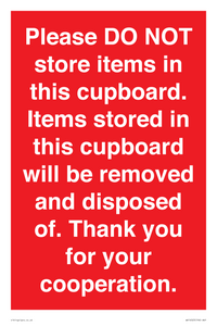 WV16523: please do not store items in this cupboard