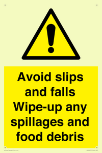 WV5666: Avoid slips and falls Wipe-up any spillages and food debris