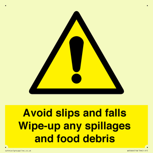 WV5666: Avoid slips and falls Wipe-up any spillages and food debris