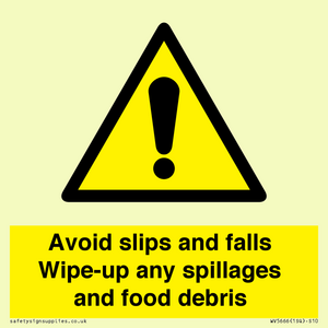 WV5666: Avoid slips and falls Wipe-up any spillages and food debris