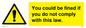 WV6283: You could be fined if you do not comply with this law.