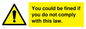 WV6283: You could be fined if you do not comply with this law.