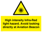 WV7110: High intensity Infra-Red light hazard. Avoid looking directly at Aviation Beacon