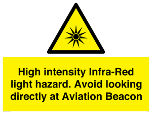 WV7110: High intensity Infra-Red light hazard. Avoid looking directly at Aviation Beacon