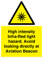 WV7110: High intensity Infra-Red light hazard. Avoid looking directly at Aviation Beacon