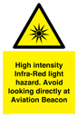 WV7110: High intensity Infra-Red light hazard. Avoid looking directly at Aviation Beacon