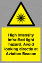 WV7110: High intensity Infra-Red light hazard. Avoid looking directly at Aviation Beacon
