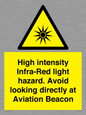 WV7110: High intensity Infra-Red light hazard. Avoid looking directly at Aviation Beacon