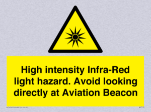 WV7110: High intensity Infra-Red light hazard. Avoid looking directly at Aviation Beacon