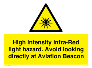 WV7110: High intensity Infra-Red light hazard. Avoid looking directly at Aviation Beacon