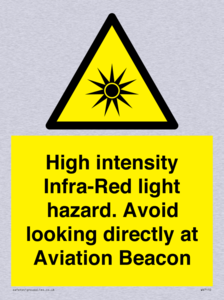 WV7110: High intensity Infra-Red light hazard. Avoid looking directly at Aviation Beacon