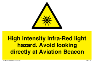 WV7110: High intensity Infra-Red light hazard. Avoid looking directly at Aviation Beacon