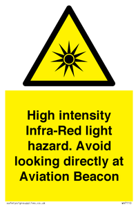 WV7110: High intensity Infra-Red light hazard. Avoid looking directly at Aviation Beacon