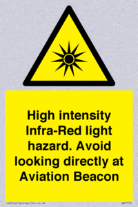 WV7110: High intensity Infra-Red light hazard. Avoid looking directly at Aviation Beacon