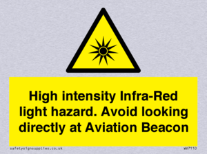 WV7110: High intensity Infra-Red light hazard. Avoid looking directly at Aviation Beacon