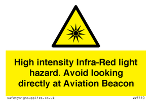 WV7110: High intensity Infra-Red light hazard. Avoid looking directly at Aviation Beacon