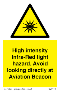 WV7110: High intensity Infra-Red light hazard. Avoid looking directly at Aviation Beacon