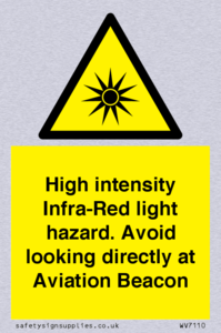WV7110: High intensity Infra-Red light hazard. Avoid looking directly at Aviation Beacon
