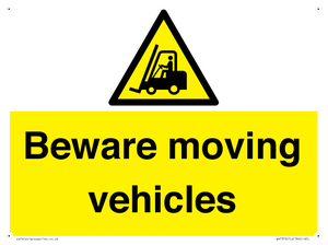 WV7379: Beware moving vehicles with Warning forklift symbol