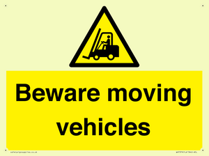WV7379: Beware moving vehicles with Warning forklift symbol