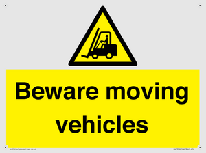 WV7379: Beware moving vehicles with Warning forklift symbol