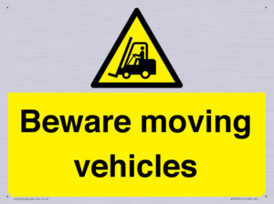 WV7379: Beware moving vehicles with Warning forklift symbol