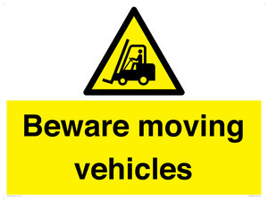 WV7379: Beware moving vehicles with Warning forklift symbol