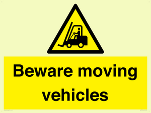 WV7379: Beware moving vehicles with Warning forklift symbol