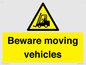 WV7379: Beware moving vehicles with Warning forklift symbol