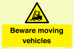WV7379: Beware moving vehicles with Warning forklift symbol