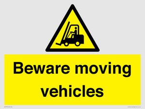 WV7379: Beware moving vehicles with Warning forklift symbol