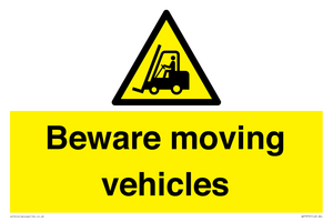 WV7379: Beware moving vehicles with Warning forklift symbol