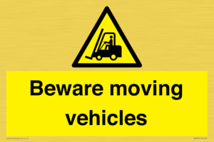 WV7379: Beware moving vehicles with Warning forklift symbol