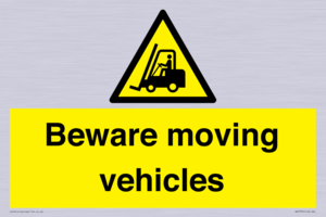 WV7379: Beware moving vehicles with Warning forklift symbol
