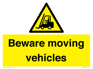 WV7379: Beware moving vehicles with Warning forklift symbol