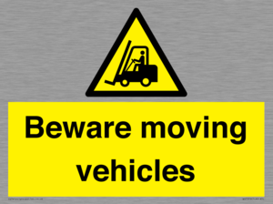 WV7379: Beware moving vehicles with Warning forklift symbol