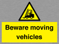 WV7379: Beware moving vehicles with Warning forklift symbol