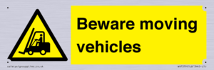 WV7379: Beware moving vehicles with Warning forklift symbol