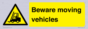 WV7379: Beware moving vehicles with Warning forklift symbol