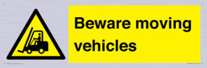 WV7379: Beware moving vehicles with Warning forklift symbol