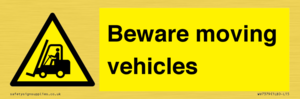 WV7379: Beware moving vehicles with Warning forklift symbol